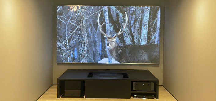 8���120�^�������I�p�l���X�N���[�������Z�œ_�v���W�F�N�^�[�ő��ʂƗ��̉����̗Տꊴ��ǋ�