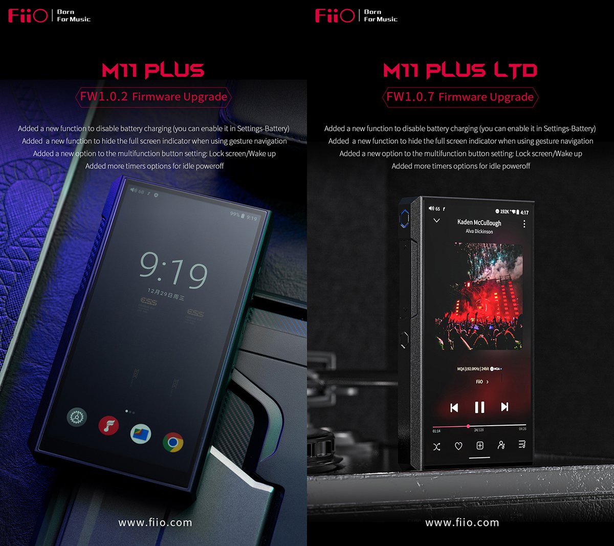 FiiO、DAP「M11 Plus ESS／LTD」をアップデート。バッテリー充電の無効