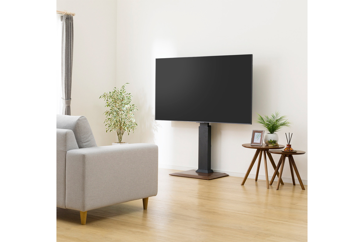 ニトリとエディオンが共同開発したTVスタンド「OD01」。設置の自由度を