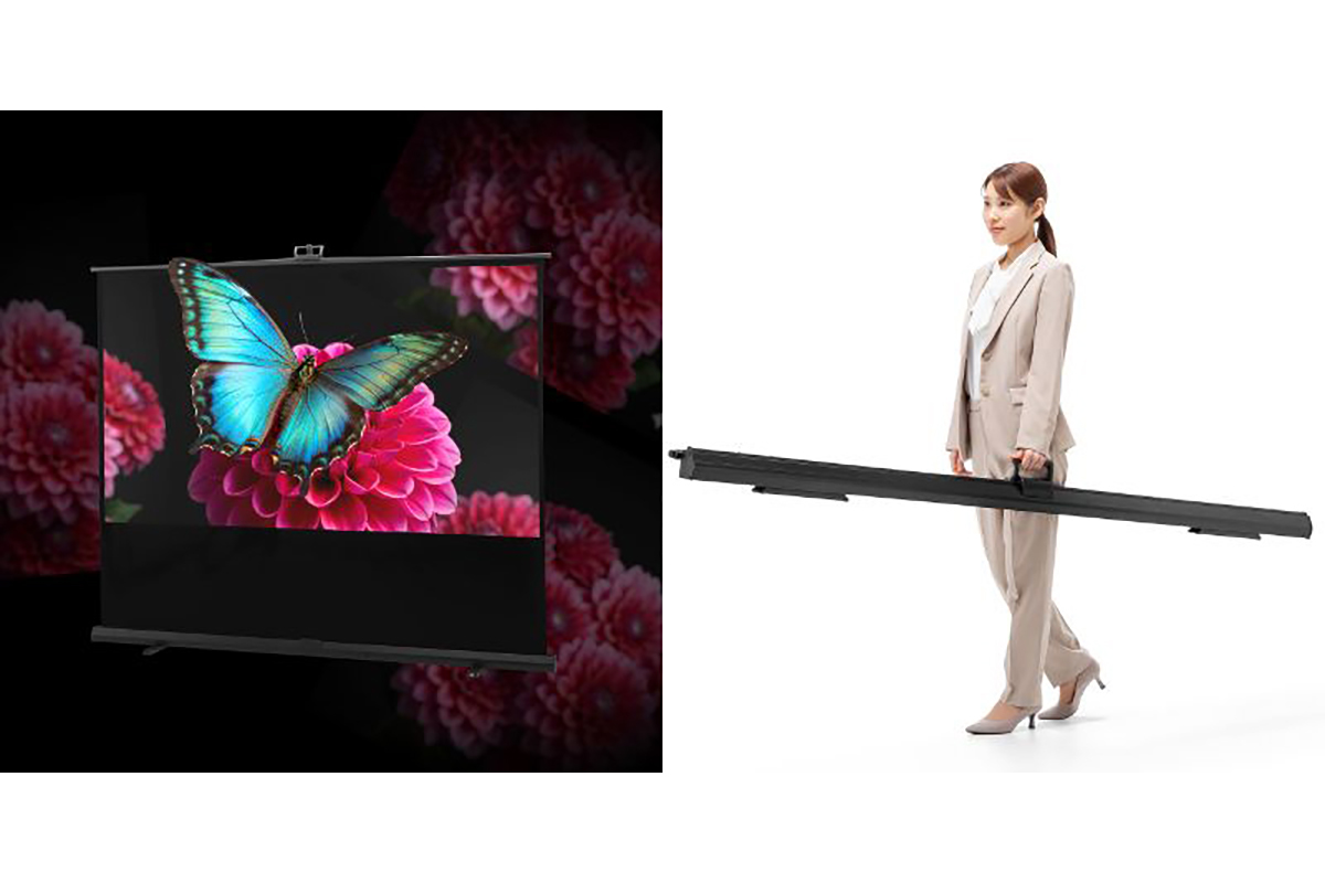 サンワサプライ、床置き式4K対応プロジェクタースクリーン。120型／100