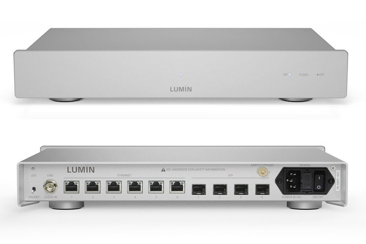 LUMIN�ARJ45/SFP�|�[�g���ڂ̃l�b�g���[�N�X�C�b�`�uN1�v�B10MHz�N���b�N���͓���