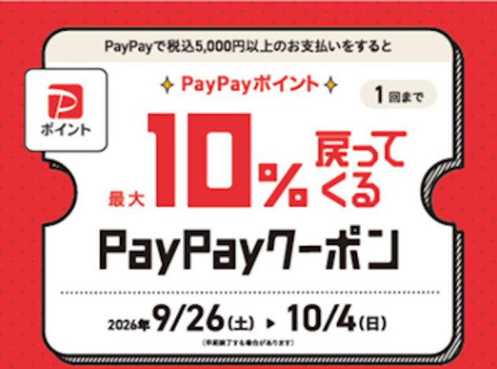 �r�b�N�J�����E�R�W�}�A�ő�10%�Ҍ���PayPay�N�[�|���z�z�J�n�B10��4���܂Ŋ��Ԍ���