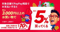 PayPay、スーパーで3,000円以上買うと最大5％が戻ってくるキャンペーン