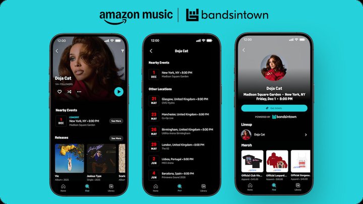Amazon Music�A���C�u���y�^�C�x���g�����v���b�g�t�H�[��Bandsintown�ƒ�g�B���C�u�^�R���T�[�g���̕\���ɑΉ�